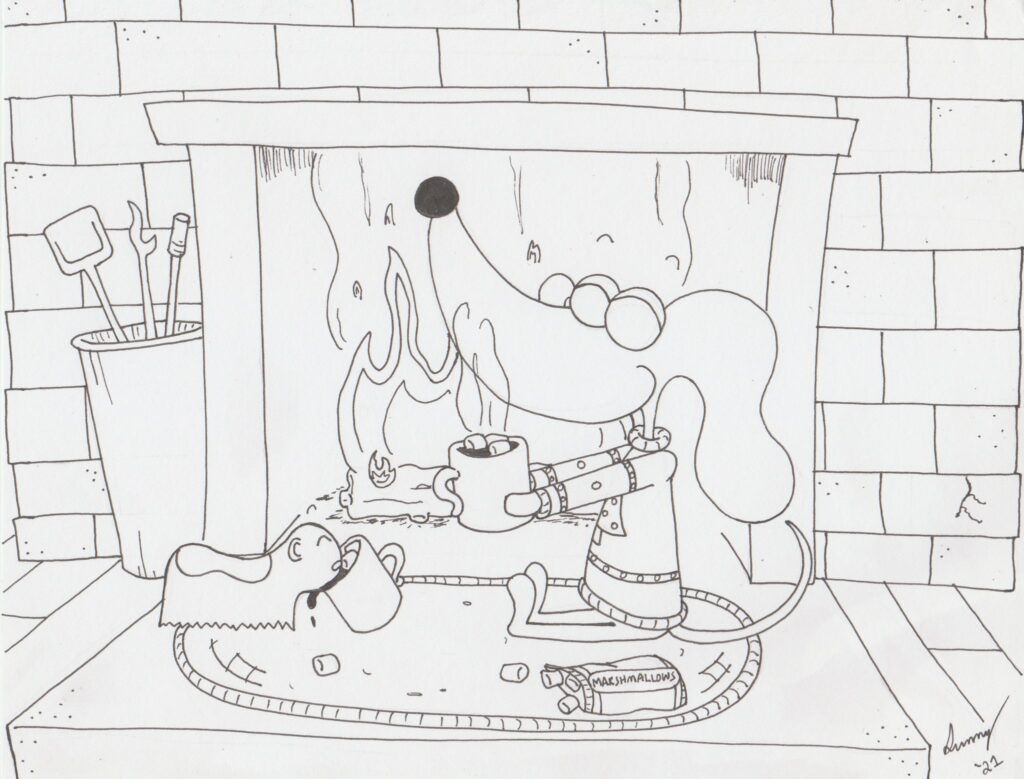 @MidgetheMutt Cocoa by the Fireplace coloring page